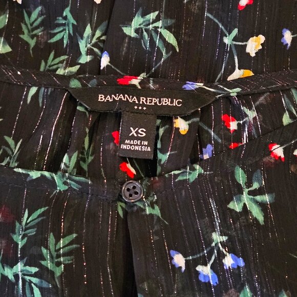 BANANA REPUBLIC - Black floral print long sleeve blouse - Picture 9 of 9